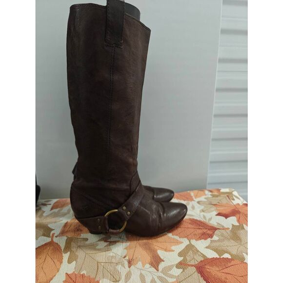 Frye Womens 7 M Steffi Harness Cognac Knee High Leather Pull On Riding Boots